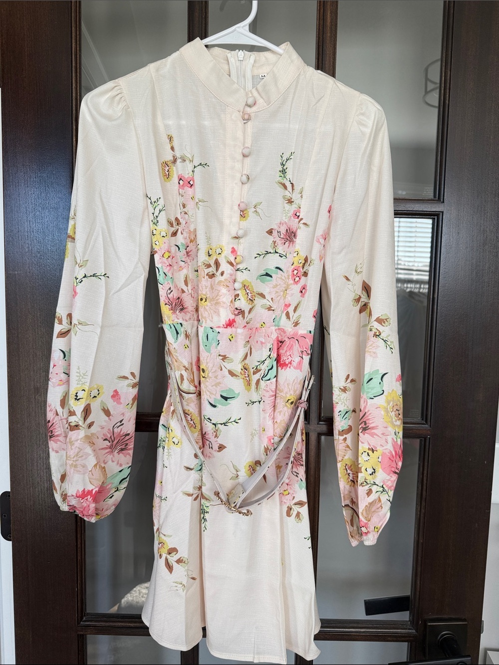 Floral Cream Long-Sleeve Midi Dress - Picture 2 of 8